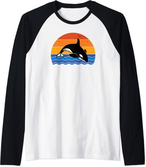 Vintage Orca Graphic - For Whale Watchers Raglan Baseball Tee