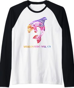 Tribal Vandenberg AFB CA Orca Killer Whale Native American Raglan Baseball Tee