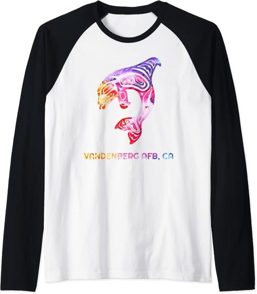 Tribal Vandenberg AFB CA Orca Killer Whale Native American Raglan Baseball Tee