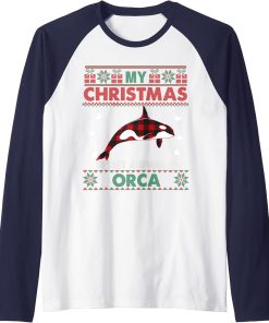 My Spirit Animal Is Orca Lover Xmas Ugly Christmas Sweater Raglan Baseball Tee