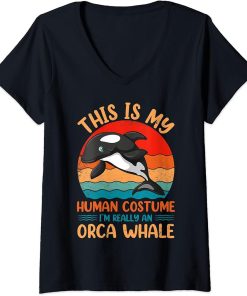 Womens This is my human costume i"m really an orca whale V-Neck T-Shirt