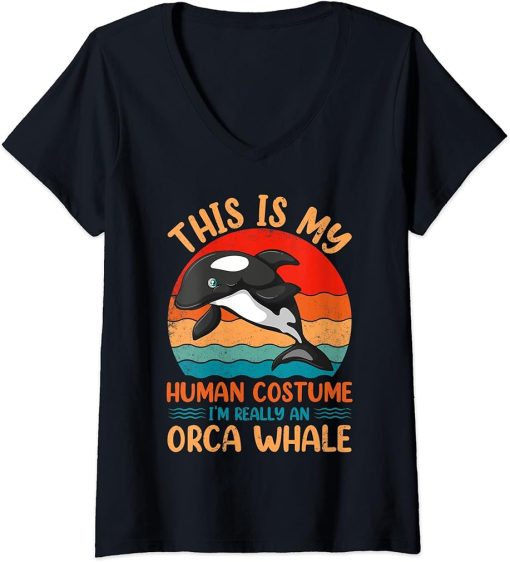 Womens This is my human costume i"m really an orca whale V-Neck T-Shirt