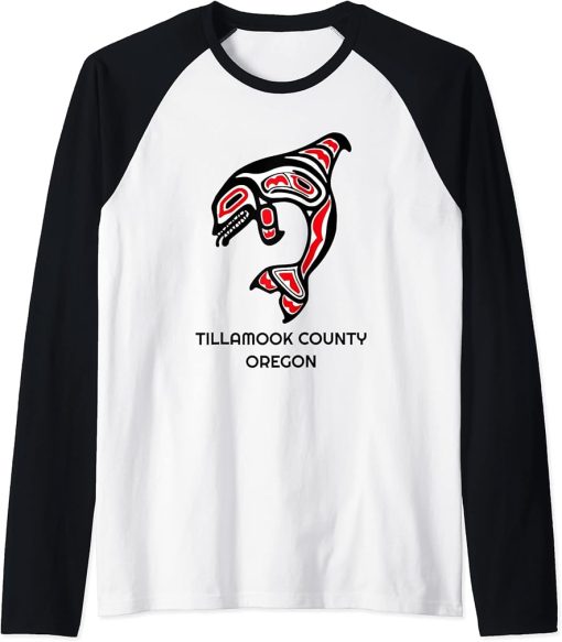 Tillamook County Oregon NW Native American Indian Orca Whale Raglan Baseball Tee