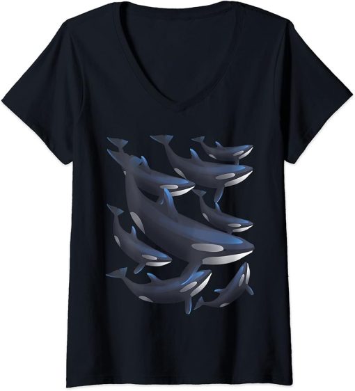 Womens Orca Killer Whale Toothed Whale Marine Mammal Dolphin V-Neck T-Shirt